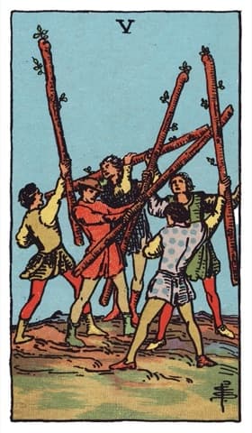 Five of Wands — Rider-Waite-Smith tarot card